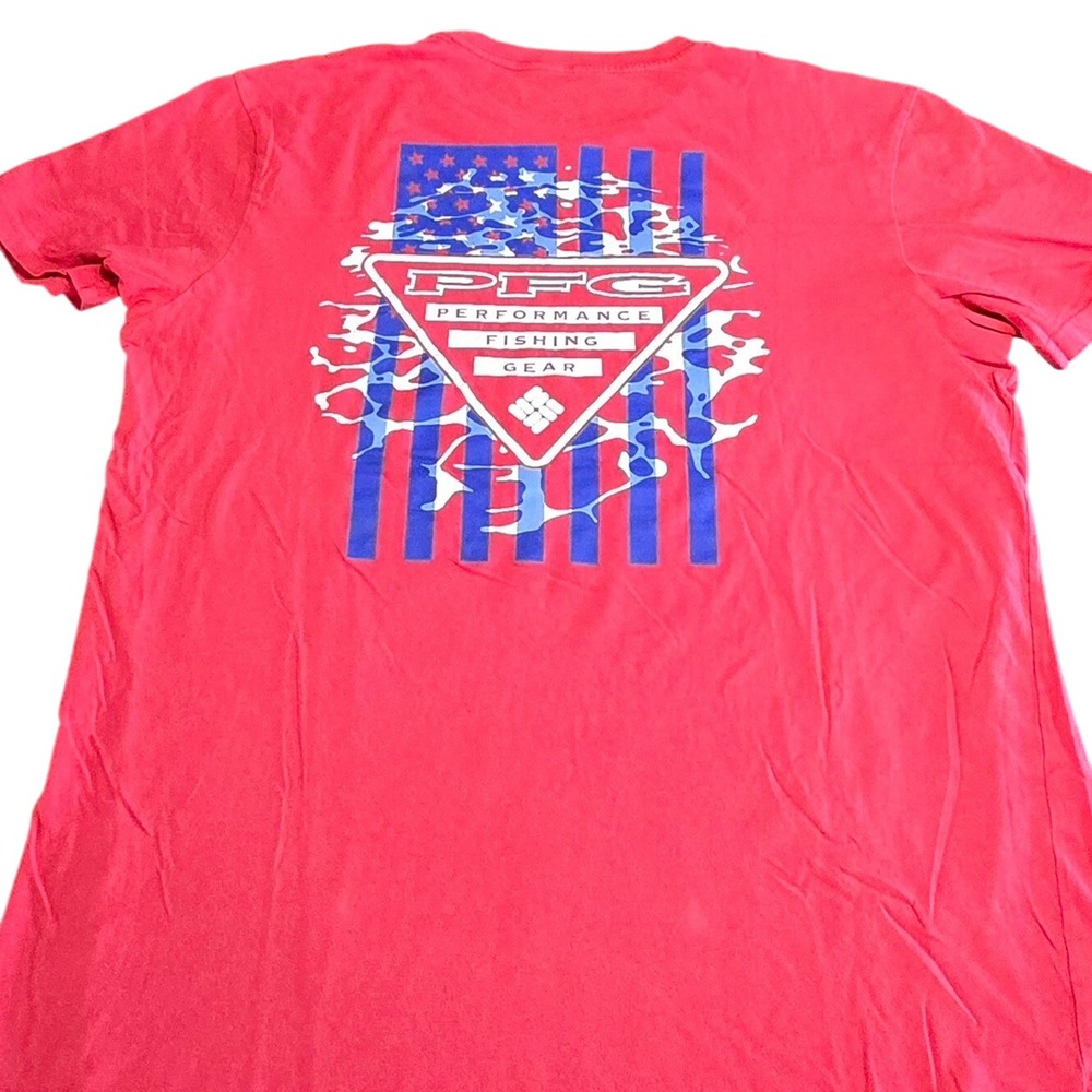 Columbia PFG Red American Flag Graphic Fishing Tee Men's Large